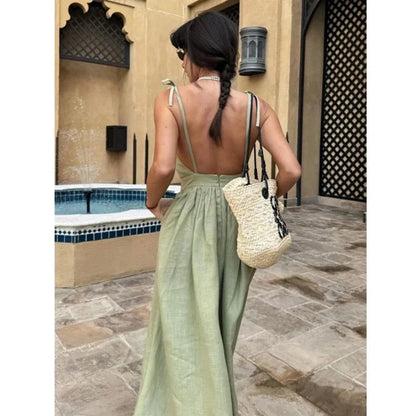 Robe Longue Femme Douce – Coupe Trapèze Sans Manches à Dos Ouvert
