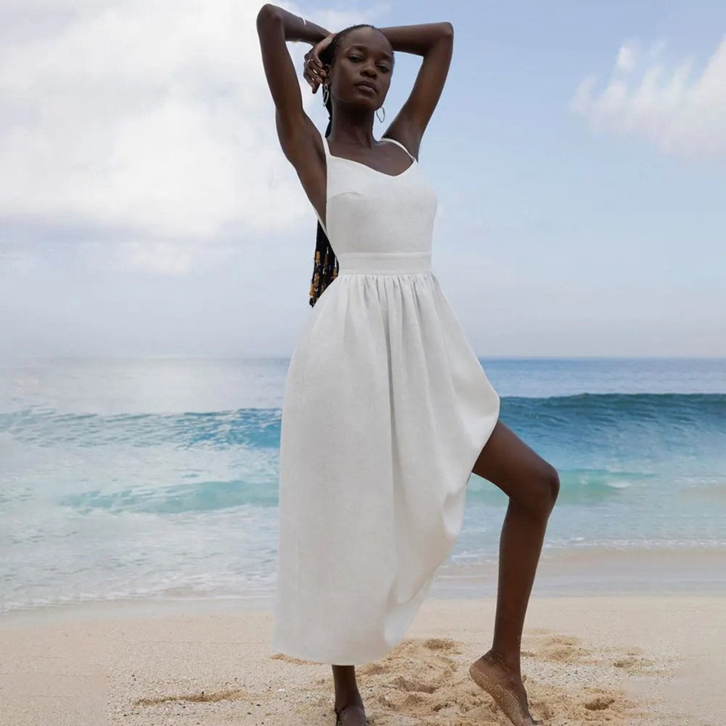 Robe Longue Femme Douce – Coupe Trapèze Sans Manches à Dos Ouvert