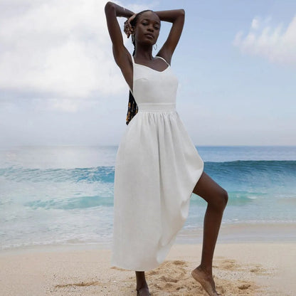 Robe Longue Femme Douce – Coupe Trapèze Sans Manches à Dos Ouvert