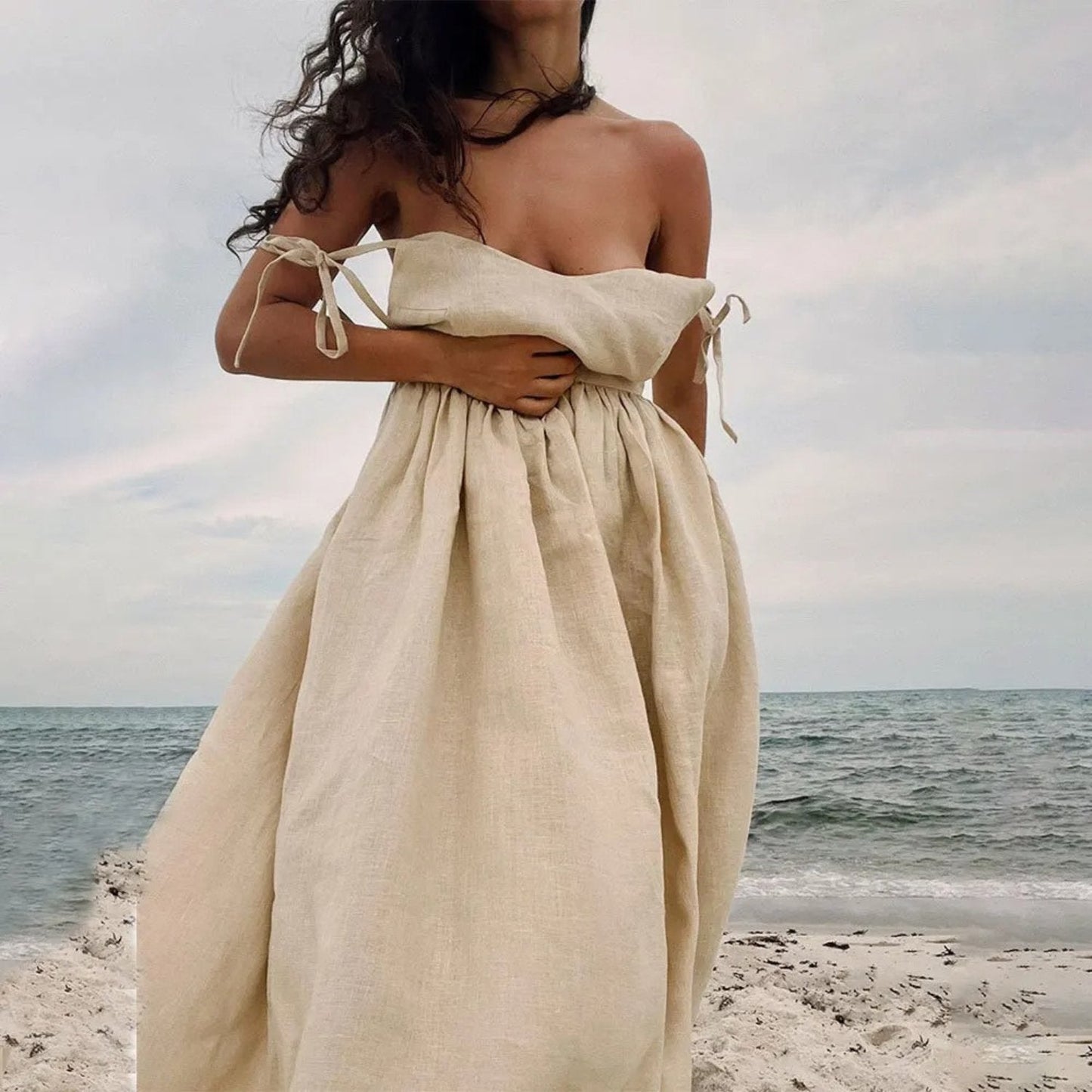 Robe Longue Femme Douce – Coupe Trapèze Sans Manches à Dos Ouvert
