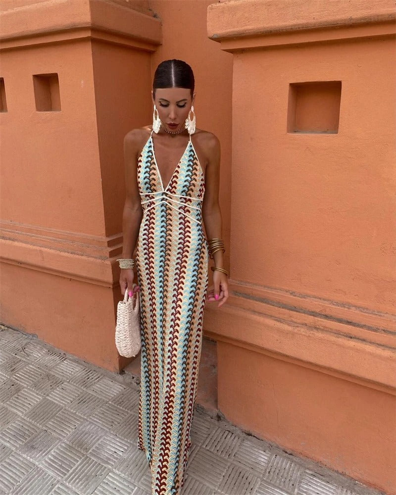Robe Maxi Bohème Femme en Tissu Léger – Style Dos Nu à Dos Ouvert