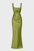 Robe Longue Sirène Femme – Tissu Satiné Fluide à Effet Drapé