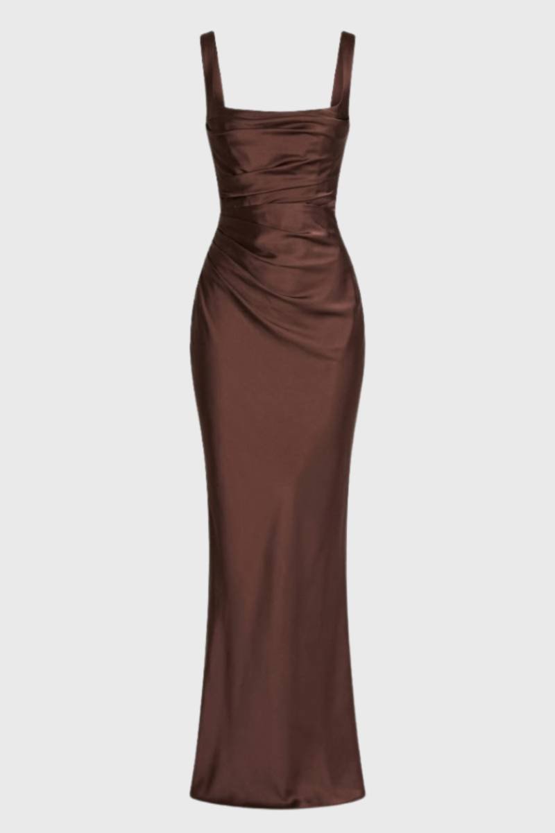 Robe Longue Sirène Femme – Tissu Satiné Fluide à Effet Drapé