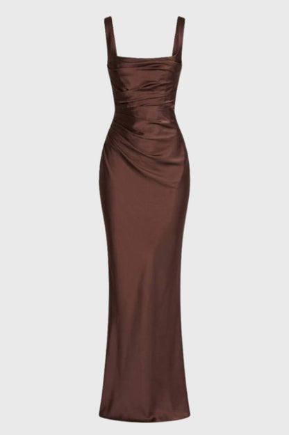 Robe Longue Sirène Femme – Tissu Satiné Fluide à Effet Drapé