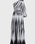 Robe Longue Femme Asymétrique à Imprimé – Épaule Dénudée Élégante