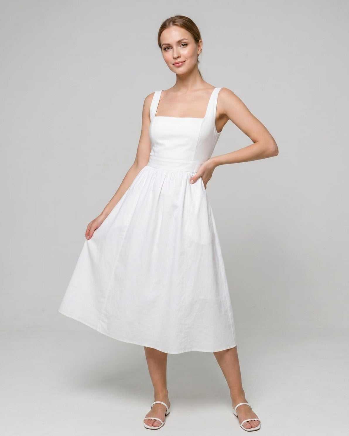 Robe Midi Légère | Robe Col Carré | Menvelo