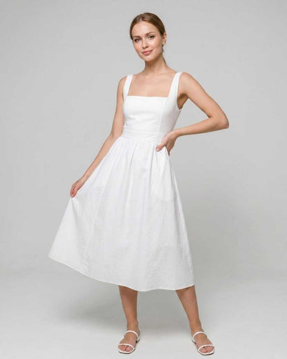 Robe Midi Légère | Robe Col Carré | Menvelo