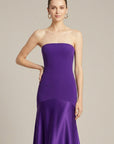 Robe Maxi Satin Soirée Violette Femme – Coupe Ajustée Sans Bretelles