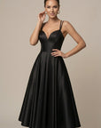 Robe Midi Femme Coupe A-Line – Col V Bretelles Doubles Jupe Évasée