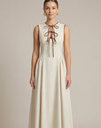 Robe Maxi Structurée Femme – Coupe Évasée Col Nœud Détail Nœuds