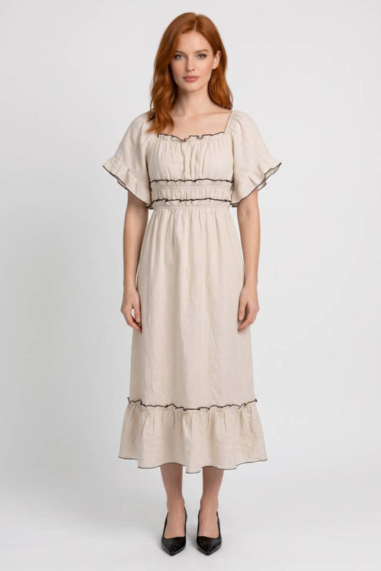 Robe Midi Femme à Volants – Coupe Fluide et Décontractée
