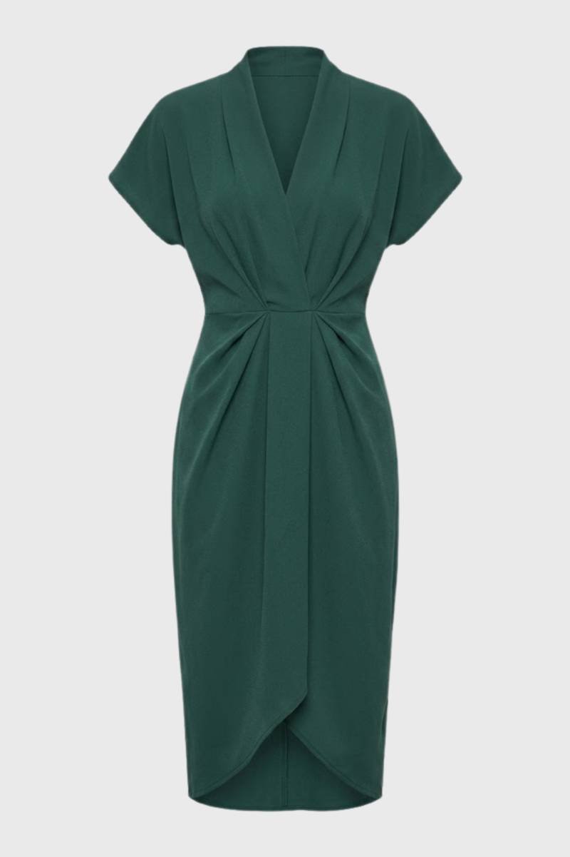Robe Midi Femme à Portefeuille – Coupe Élégante et Plissée