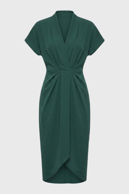 Robe Midi Femme à Portefeuille – Coupe Élégante et Plissée