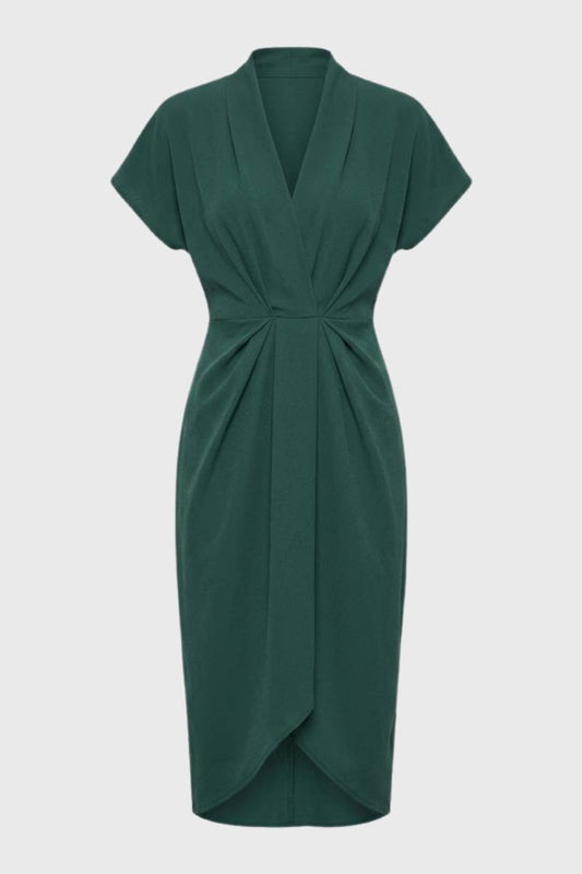 Robe Midi Femme à Portefeuille – Coupe Élégante et Plissée