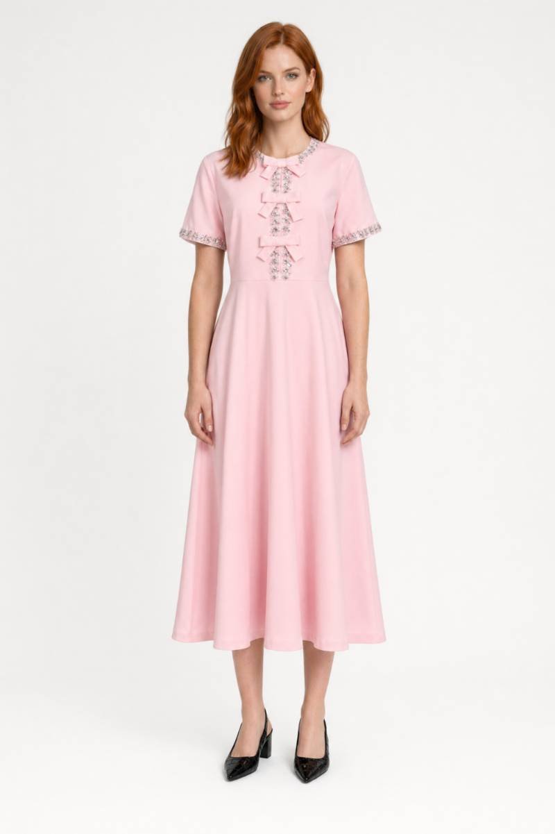 Robe Midi Femme avec Détails Nœud – Silhouette Romantique et Fluide