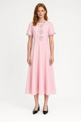 Robe Midi Femme avec Détails Nœud – Silhouette Romantique et Fluide
