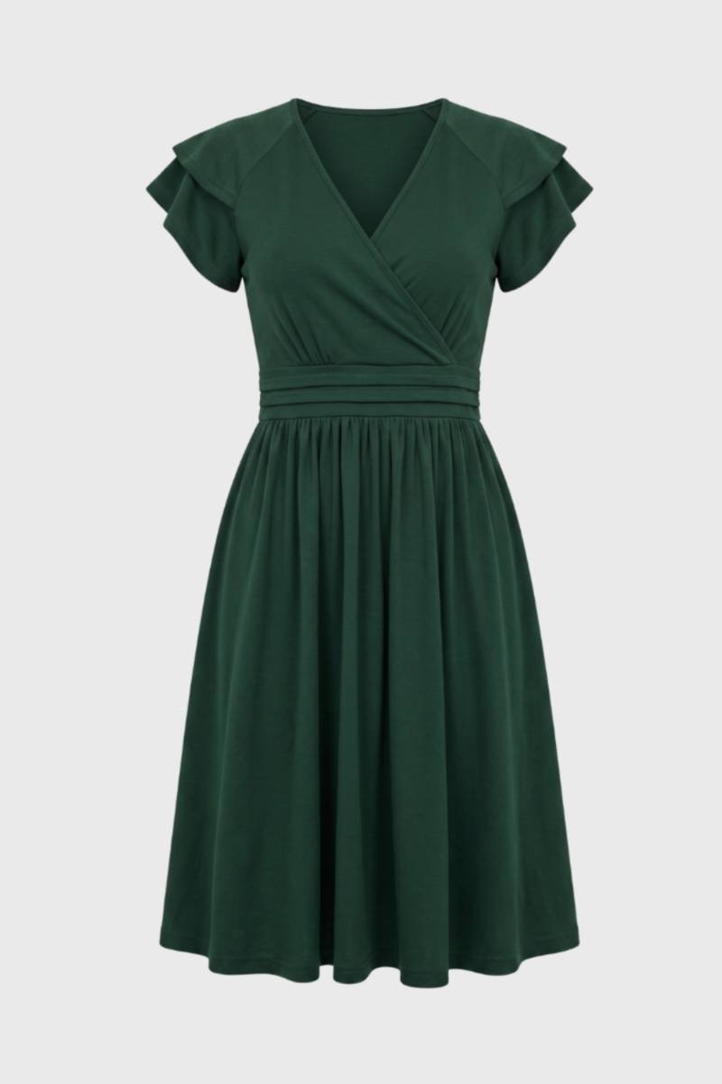 Robe Femme Midi Portefeuille – Manches Papillon et Coupe Flatteuse