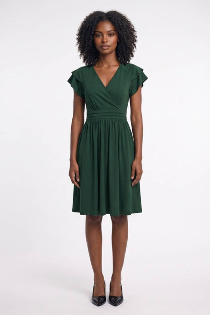 Robe Femme Midi Portefeuille – Manches Papillon et Coupe Flatteuse