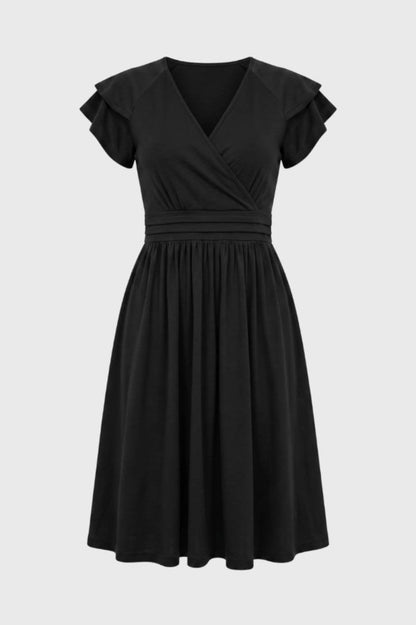 Robe Femme Midi Portefeuille – Manches Papillon et Coupe Flatteuse