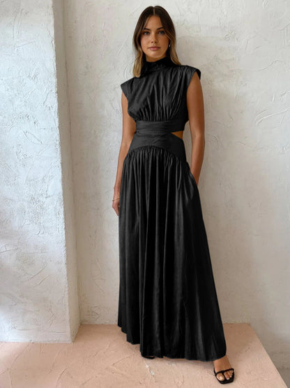Robe Longue Femme en Coton – Col Haut Sans Manches avec Découpes