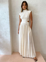 Robe Longue Femme en Coton – Col Haut Sans Manches avec Découpes
