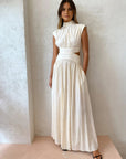 Robe Longue Femme en Coton – Col Haut Sans Manches avec Découpes