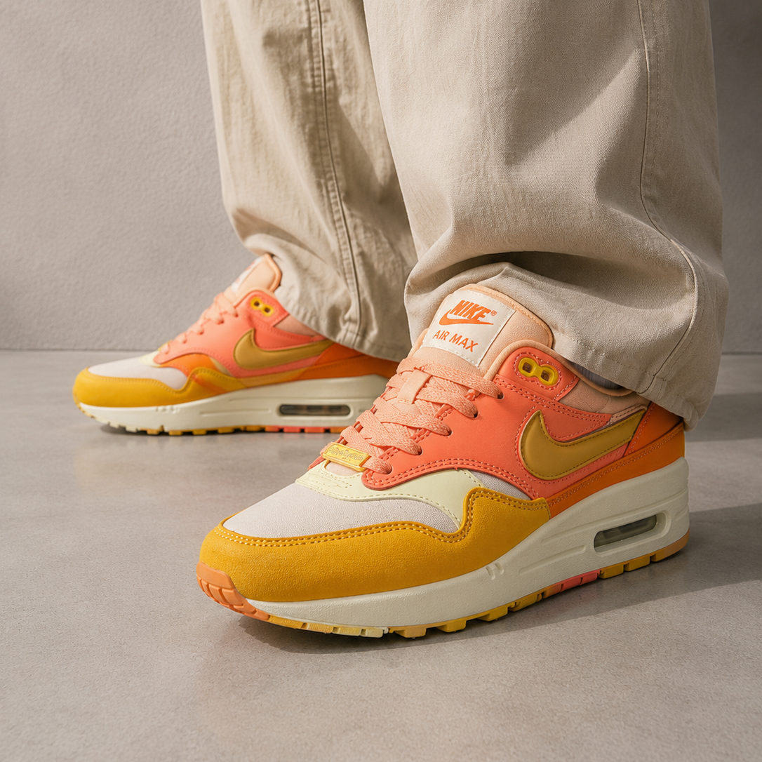 Nike Air Max 1 Puerto Rico Orange Frost, Baskets Lifestyle Unisexe Daim et Mesh – photo 4