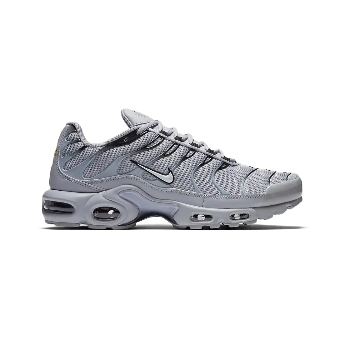 Nike Air Max Plus TN Wolf Grey baskets homme et femme en mesh et TPU gris, vue de profil