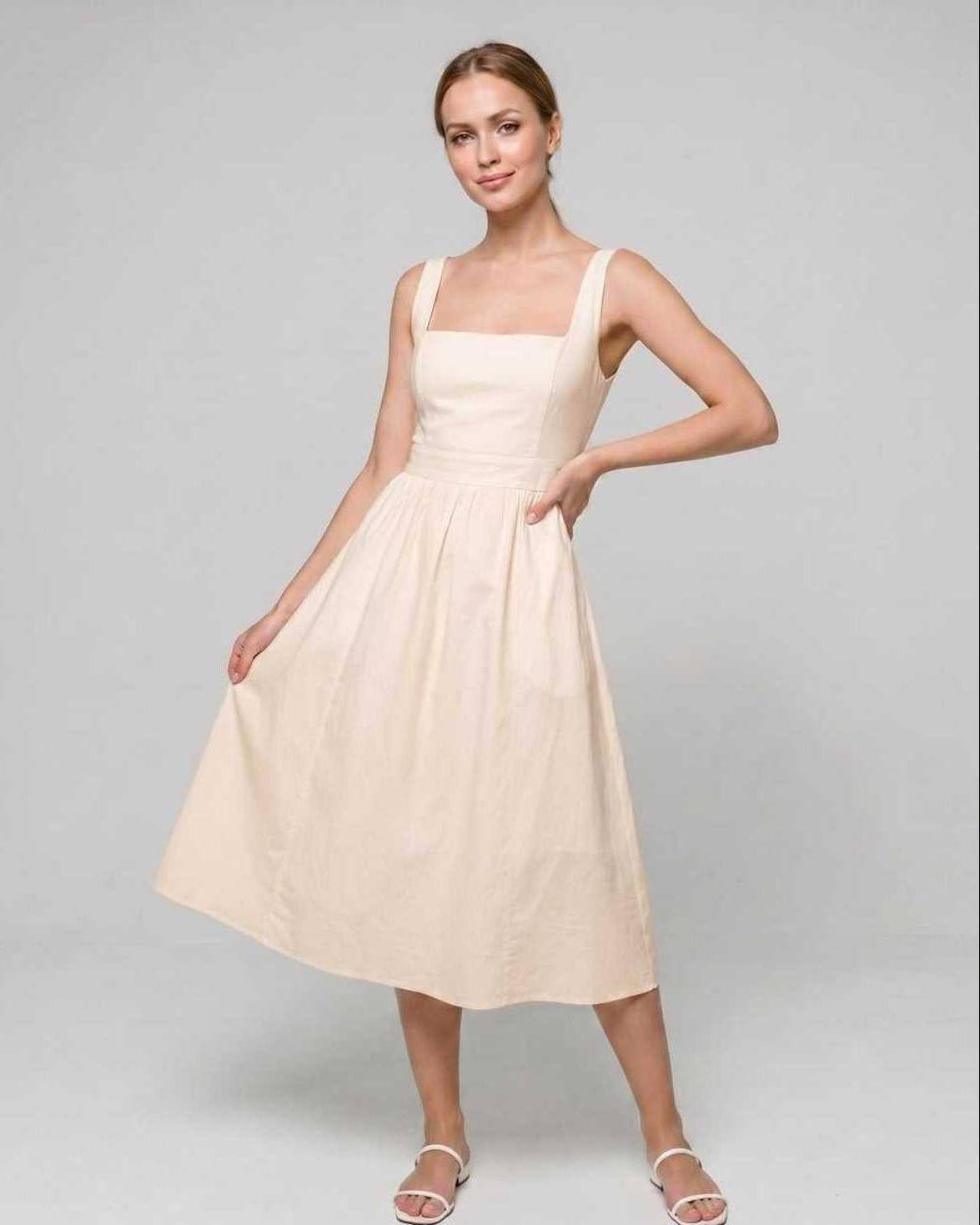Robe Midi Légère | Robe Col Carré | Menvelo