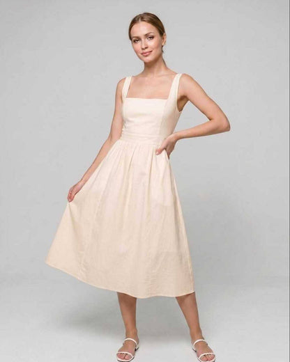 Robe Midi Légère | Robe Col Carré | Menvelo
