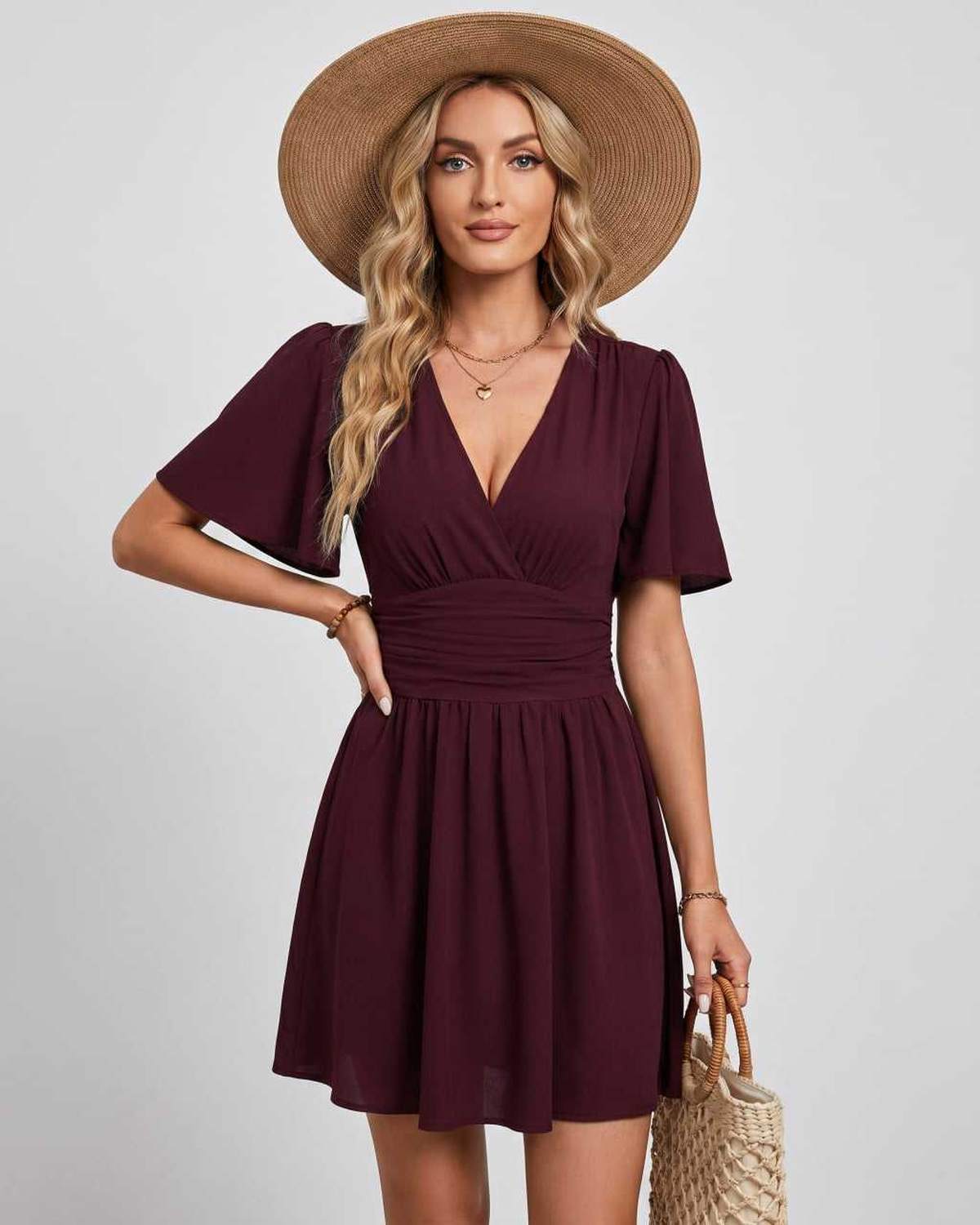 Robe Mini Mousseline | Robe Col En V | Menvelo