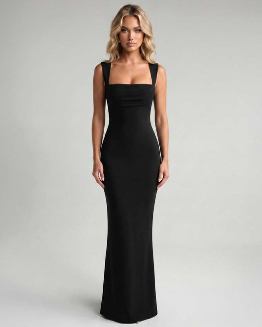Robe Maxi Moulante | Robe Col Carré Longue | Menvelo