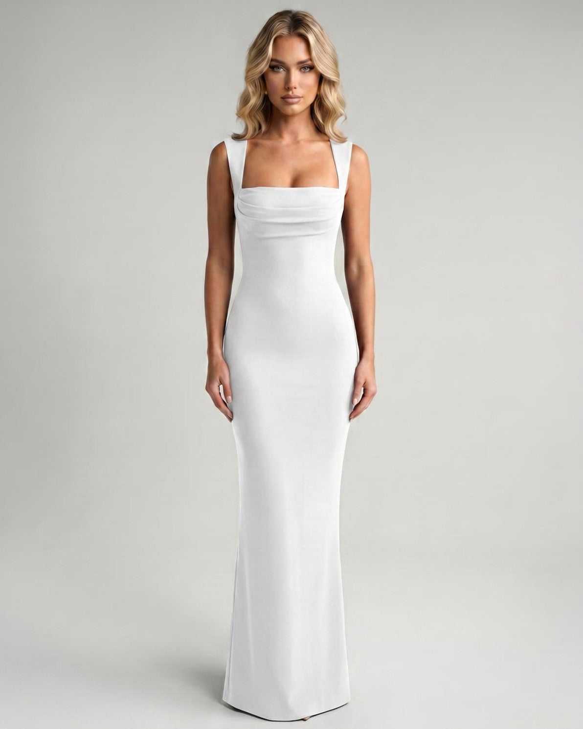 Robe Maxi Moulante | Robe Col Carré Longue | Menvelo