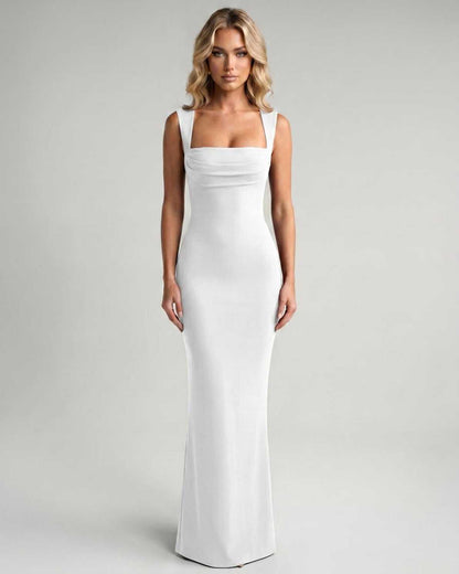 Robe Maxi Moulante | Robe Col Carré Longue | Menvelo