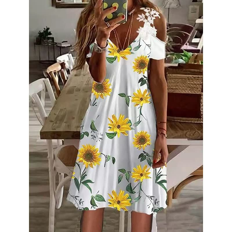 Robe Mini Femme en tissu léger, col V, coupe fluide – Menvelo
