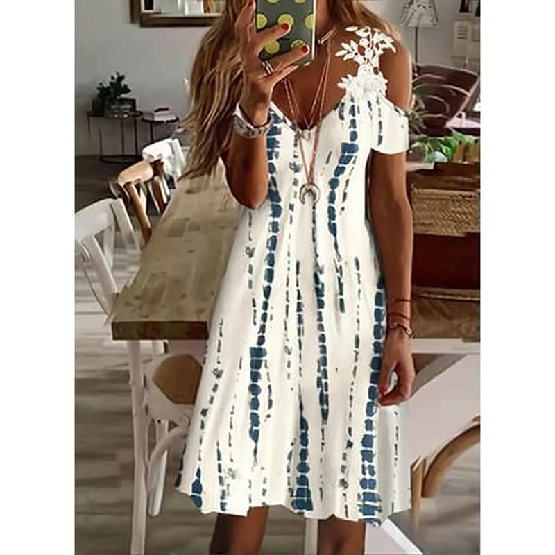 Robe Mini Femme en tissu léger, col V, coupe fluide – Menvelo