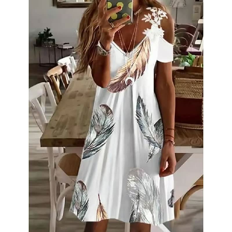 Robe Mini Femme en tissu léger, col V, coupe fluide – Menvelo
