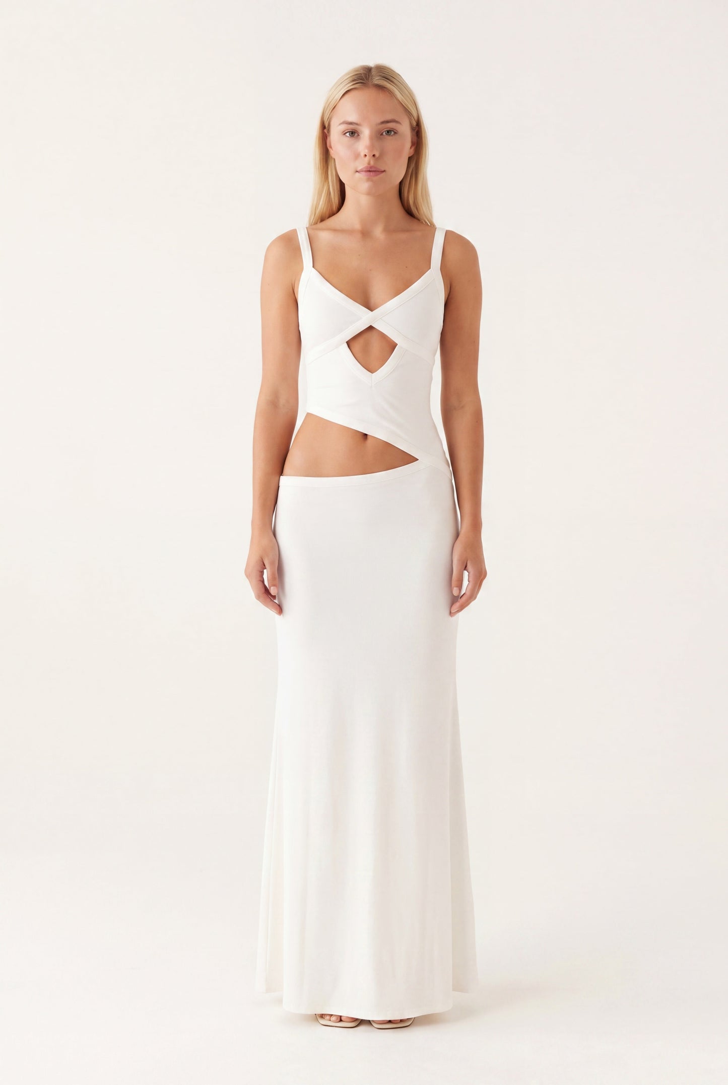 Robe Maxi Femme à Découpes – Dos Nu Bretelles Ajustables à Nouer