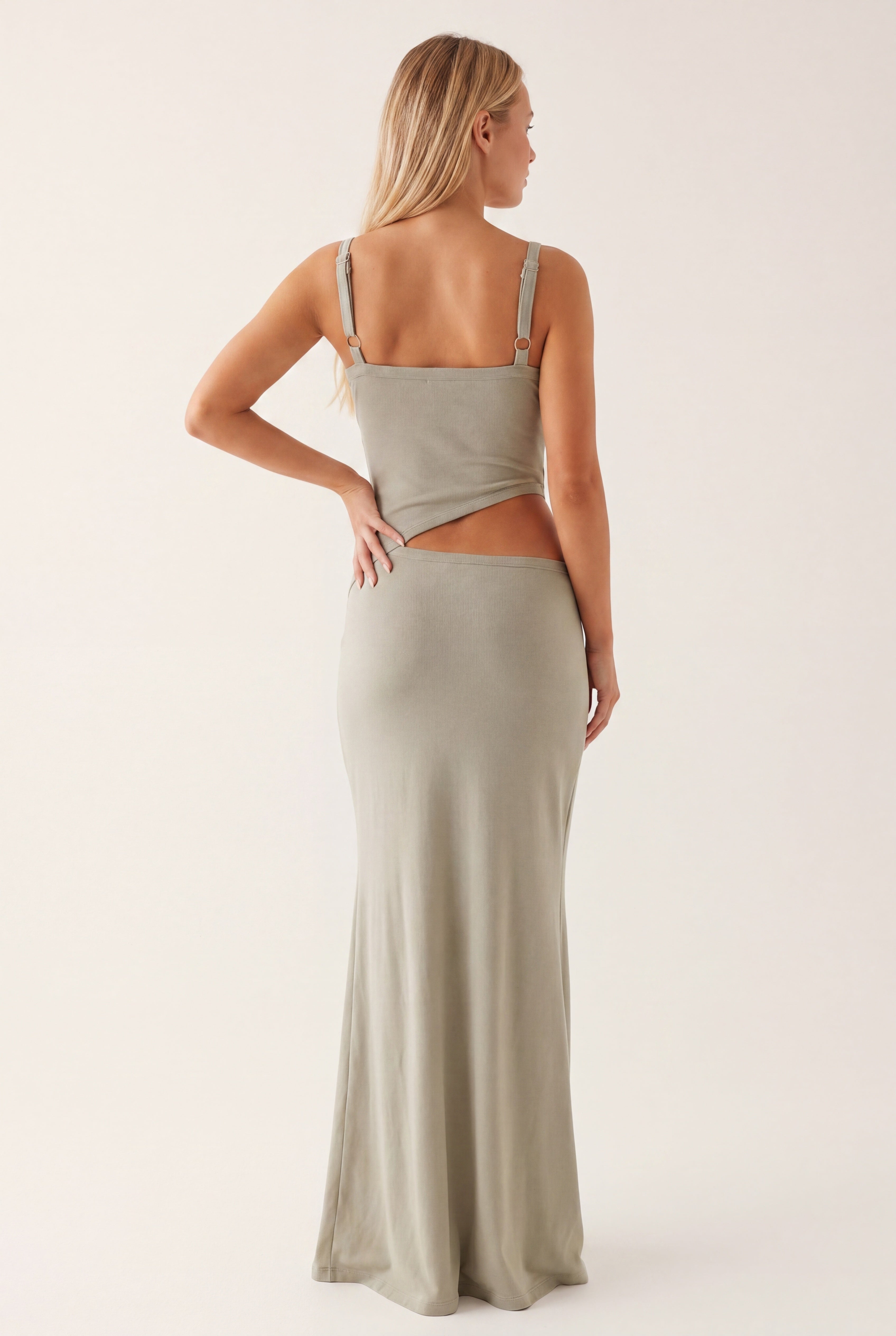 Robe Maxi Femme à Découpes – Dos Nu Bretelles Ajustables à Nouer