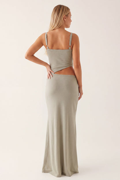 Robe Maxi Femme à Découpes – Dos Nu Bretelles Ajustables à Nouer