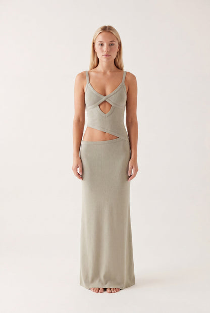 Robe Maxi Femme à Découpes – Dos Nu Bretelles Ajustables à Nouer