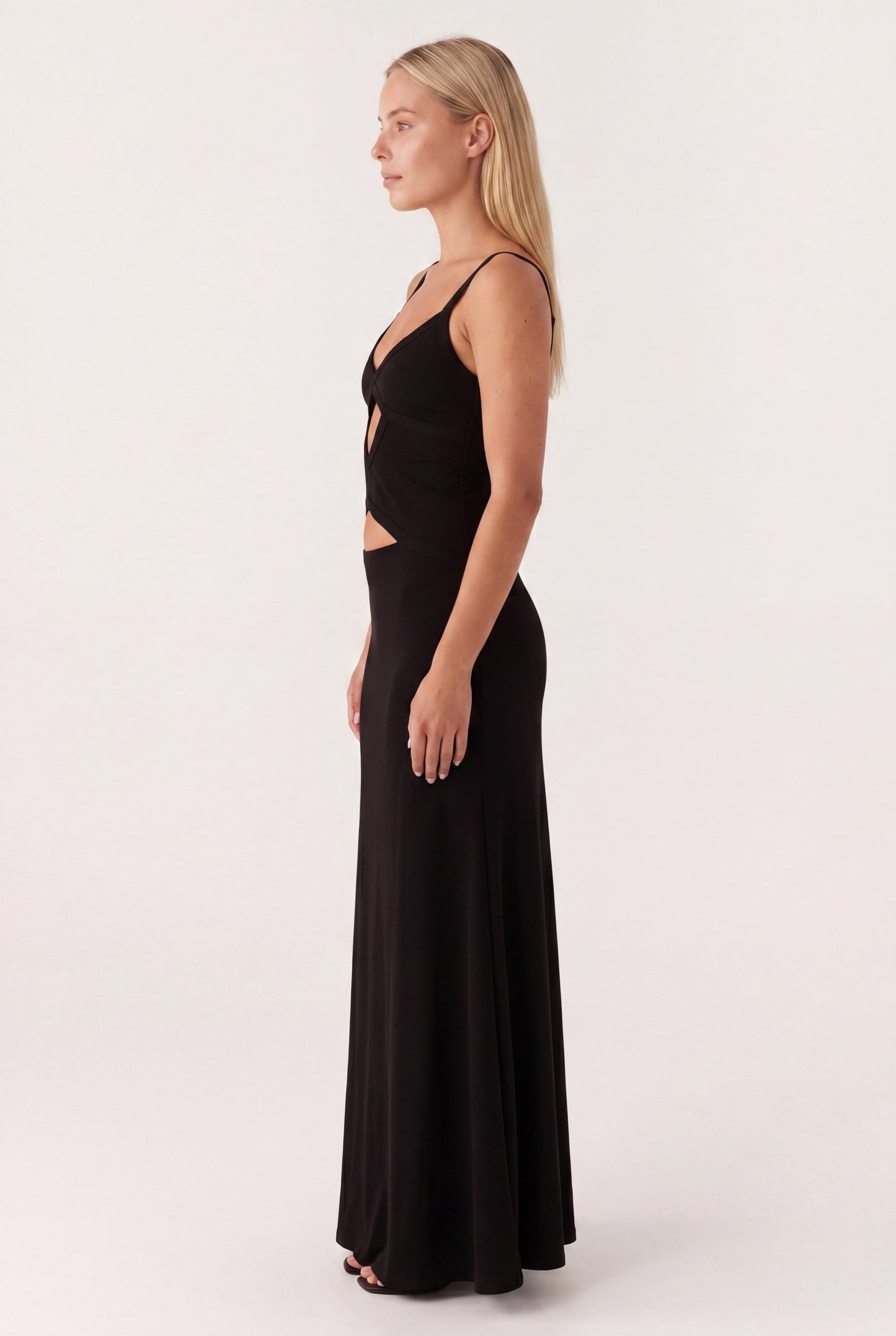 Robe Maxi Femme à Découpes – Dos Nu Bretelles Ajustables à Nouer