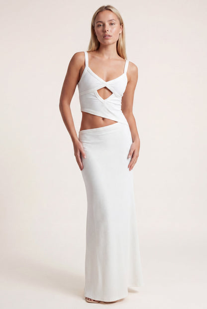 Robe Maxi Femme à Découpes – Dos Nu Bretelles Ajustables à Nouer