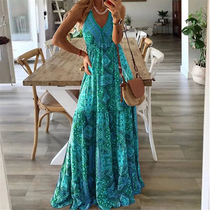 Robe Maxi Bohème Femme en Tissu Léger – Silhouette Fluide Taille Haute à Col V