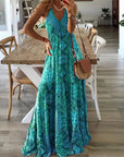 Robe Maxi Bohème Femme en Tissu Léger – Silhouette Fluide Taille Haute à Col V