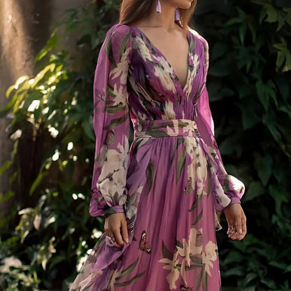 Sienna | Robe longue à manches longues pour femme avec imprimé floral