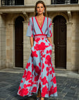 Robe maxi femme A-line à fleurs – Col V taille ajustée