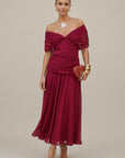 Robe Maxi Mousseline Femme – Épaules Dénudées Taille Froncée Coupe Fluide