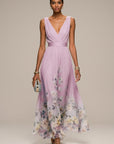 Robe Longue Femme Imprimé Floral – Col V Sans Manches