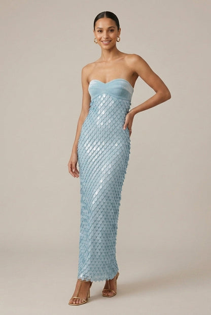 Robe Longue Femme à Sequins – Bustier Cœur Sans Bretelles